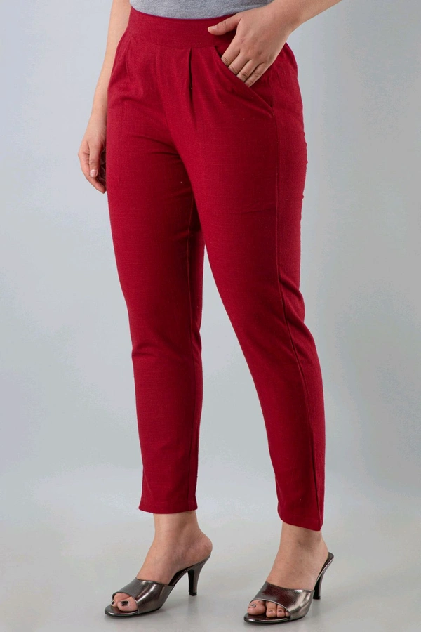 Women Relaxed Brown Pure Cotton Trousers - Venetian Red, 32