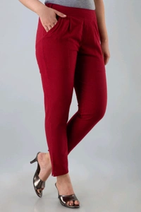 Women Relaxed Brown Pure Cotton Trousers - Venetian Red, 32