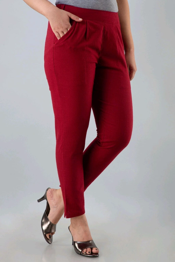 Women Relaxed Brown Pure Cotton Trousers - Venetian Red, 32