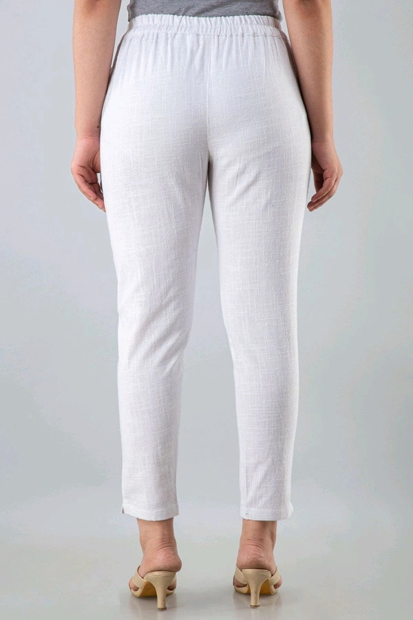 Women Relaxed Brown Pure Cotton Trousers - White, 36