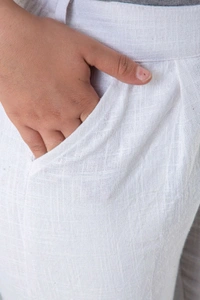 Women Relaxed Brown Pure Cotton Trousers - White, 36
