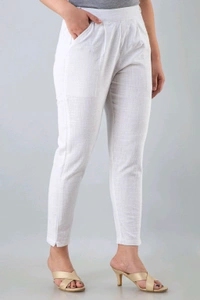Women Relaxed Brown Pure Cotton Trousers - White, 36