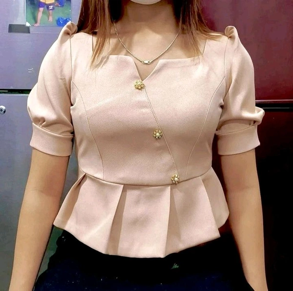 Casual Regular Sleeves Solid Women Beige Top - Vanilla, M