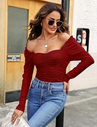 Casual Regular Sleeves Solid Women White Top
 - Maroon, S
