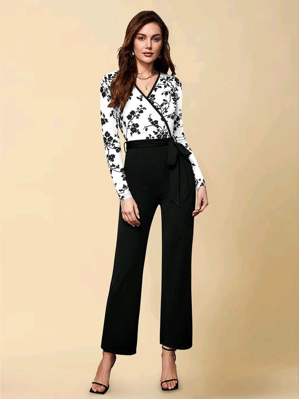 Printed women jumpsuit  - White, XL