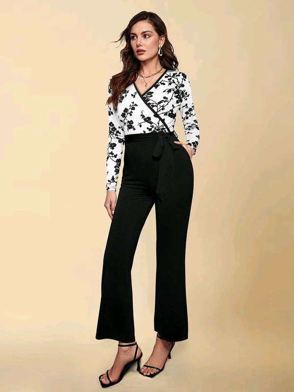 Printed women jumpsuit  - White, XL