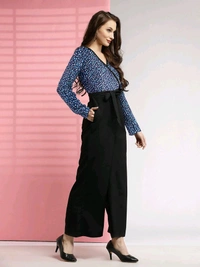 Printed women jumpsuit  - Dark grey blue, XS