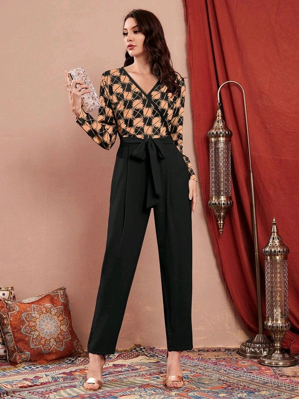 Printed women jumpsuit  - Dark salmon, M