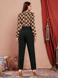 Printed women jumpsuit  - Dark salmon, XL