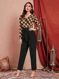 Printed women jumpsuit  - Dark salmon, XL