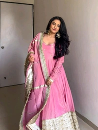 Celebrity Style Dusty Pink Color Vichitra Silk With Embroidery Zari-Codding Sequins Work Anarkali Gown - Pink Salmon, XXL