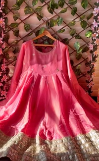 Celebrity Style Dusty Pink Color Vichitra Silk With Embroidery Zari-Codding Sequins Work Anarkali Gown - Pink Salmon, XXL