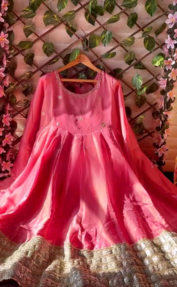 Celebrity Style Dusty Pink Color Vichitra Silk With Embroidery Zari-Codding Sequins Work Anarkali Gown - Pink Salmon, XXL