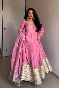 Celebrity Style Dusty Pink Color Vichitra Silk With Embroidery Zari-Codding Sequins Work Anarkali Gown - Pink Salmon, XXXL