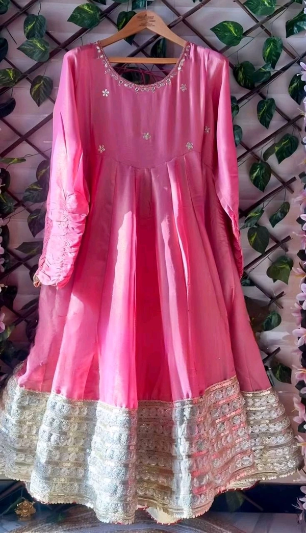 Celebrity Style Dusty Pink Color Vichitra Silk With Embroidery Zari-Codding Sequins Work Anarkali Gown - Pink Salmon, XXXL