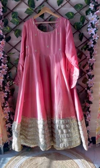 Celebrity Style Dusty Pink Color Vichitra Silk With Embroidery Zari-Codding Sequins Work Anarkali Gown - Pink Salmon, XXXL