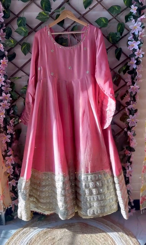 Celebrity Style Dusty Pink Color Vichitra Silk With Embroidery Zari-Codding Sequins Work Anarkali Gown - Pink Salmon, XXXL