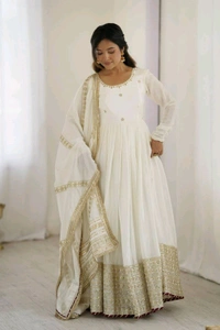 Celebrity Style Dusty Pink Color Vichitra Silk With Embroidery Zari-Codding Sequins Work Anarkali Gown - White, XXXL