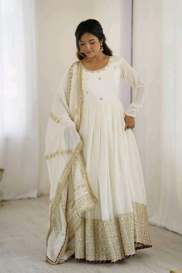 Celebrity Style Dusty Pink Color Vichitra Silk With Embroidery Zari-Codding Sequins Work Anarkali Gown - White, XXXL