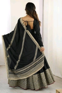 Celebrity Style Dusty Pink Color Vichitra Silk With Embroidery Zari-Codding Sequins Work Anarkali Gown - Black, L