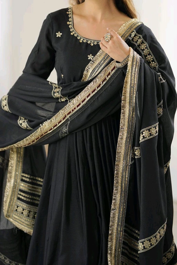 Celebrity Style Dusty Pink Color Vichitra Silk With Embroidery Zari-Codding Sequins Work Anarkali Gown - Black, L