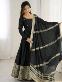 Celebrity Style Dusty Pink Color Vichitra Silk With Embroidery Zari-Codding Sequins Work Anarkali Gown - Black, L