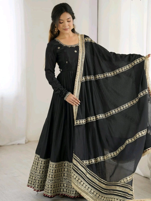 Celebrity Style Dusty Pink Color Vichitra Silk With Embroidery Zari-Codding Sequins Work Anarkali Gown - Black, L
