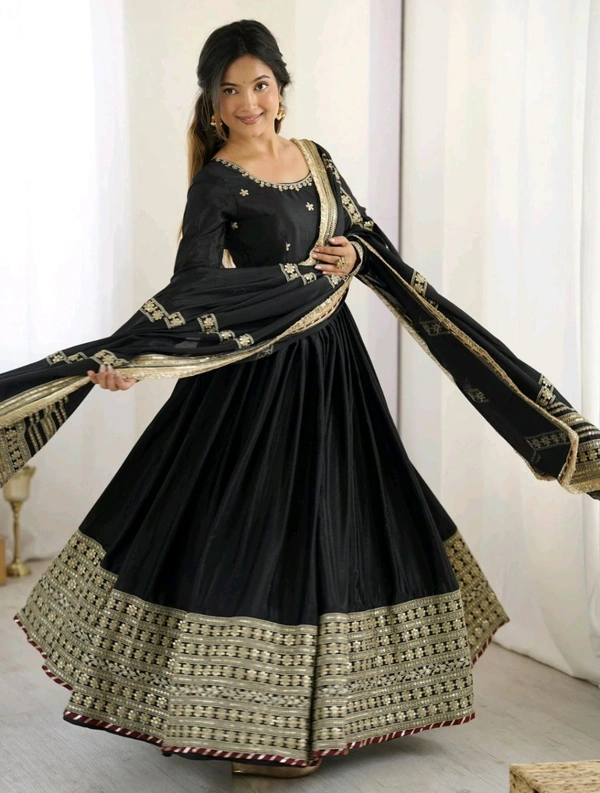 Celebrity Style Dusty Pink Color Vichitra Silk With Embroidery Zari-Codding Sequins Work Anarkali Gown - Black, L