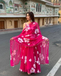 Pretty Pink Colour Embroidery With Sequence Work Wedding Wear Gown
 - L, Shiraz