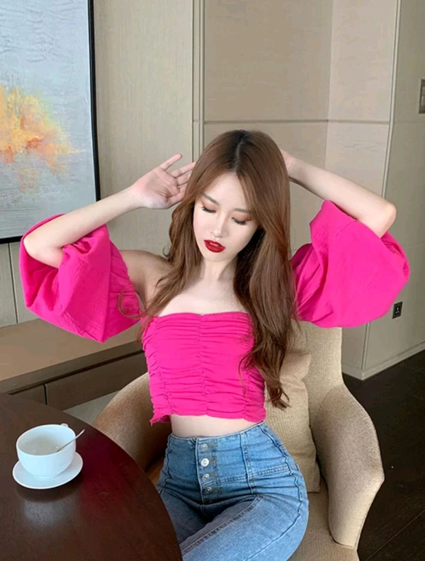 Off-Shoulder Bardot Crop Top
 - Wild Strawberry, S