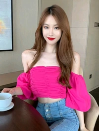 Off-Shoulder Bardot Crop Top
 - Wild Strawberry, S