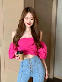 Off-Shoulder Bardot Crop Top
 - Wild Strawberry, M