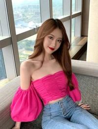 Off-Shoulder Bardot Crop Top
 - Wild Strawberry, M