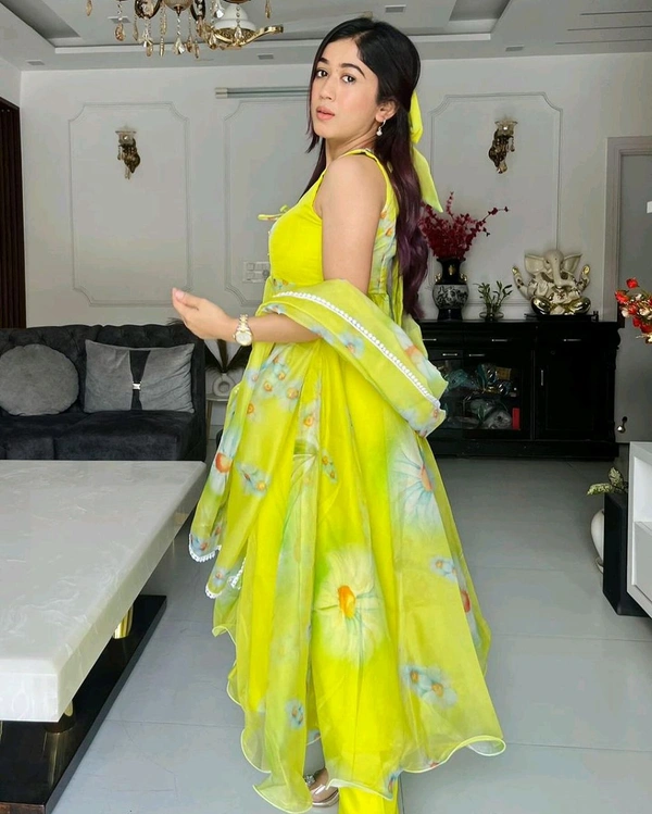 Lemon Green Color Digital Printed Anarkali Suit
 - Lemon, L
