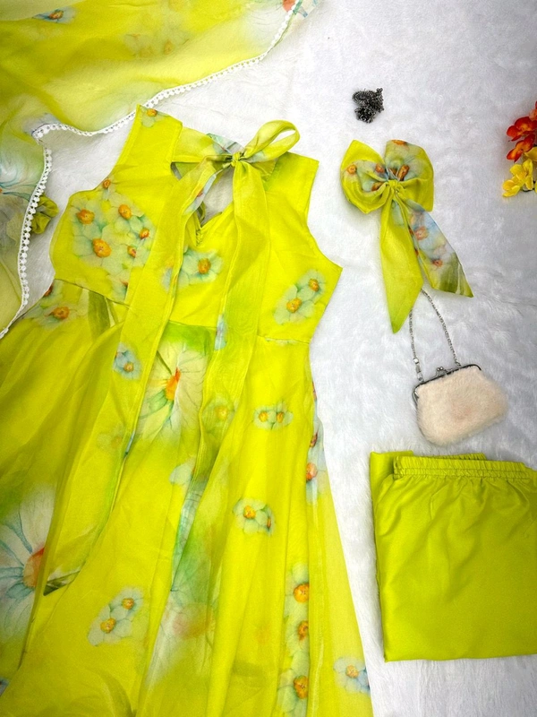 Lemon Green Color Digital Printed Anarkali Suit
 - Lemon, XL