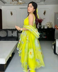 Lemon Green Color Digital Printed Anarkali Suit
 - Lemon, XXL