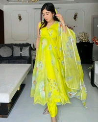 Lemon Green Color Digital Printed Anarkali Suit
 - Lemon, XXL