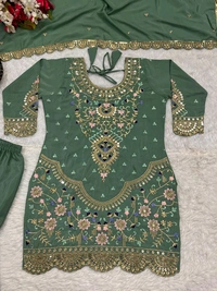 Stylish Heavy Work Teal Green Color Sharara Suit
 - Pista, L