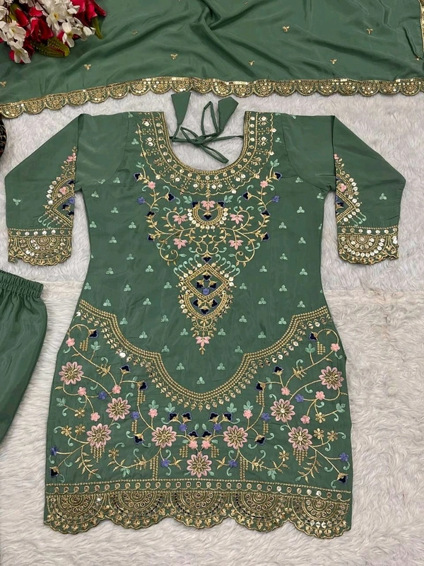 Stylish Heavy Work Teal Green Color Sharara Suit
 - Pista, XL