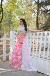 Heavy Sequins & Thread Embroidery Digital Printed Faux Georgette Lehenga Choli
 - Brick Red, XXL