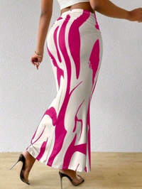 Women's Multicolor Skirt-Cotton Blend Skirt, Printed Maxi/Full Length Skirt Boost Your Style for All Occusion for Girls & Women  - Lipstick, 28
