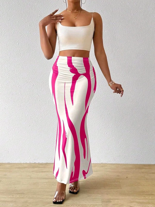 Women's Multicolor Skirt-Cotton Blend Skirt, Printed Maxi/Full Length Skirt Boost Your Style for All Occusion for Girls & Women  - Lipstick, 30