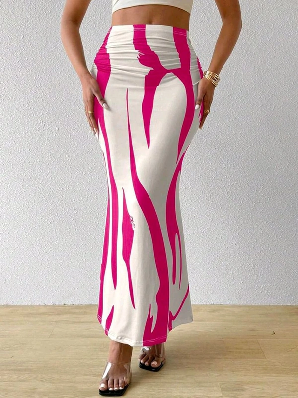 Women's Multicolor Skirt-Cotton Blend Skirt, Printed Maxi/Full Length Skirt Boost Your Style for All Occusion for Girls & Women  - Lipstick, 34