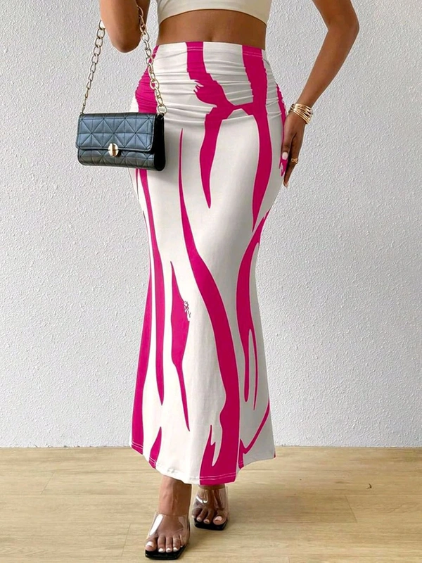 Women's Multicolor Skirt-Cotton Blend Skirt, Printed Maxi/Full Length Skirt Boost Your Style for All Occusion for Girls & Women  - Lipstick, 34