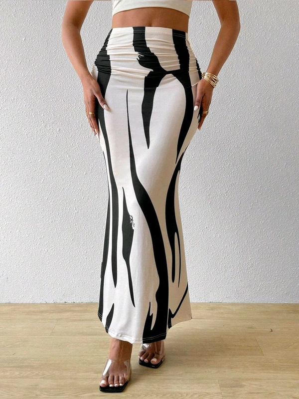 Women's Multicolor Skirt-Cotton Blend Skirt, Printed Maxi/Full Length Skirt Boost Your Style for All Occusion for Girls & Women  - Black, 34
