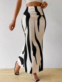 Women's Multicolor Skirt-Cotton Blend Skirt, Printed Maxi/Full Length Skirt Boost Your Style for All Occusion for Girls & Women  - Black, 34