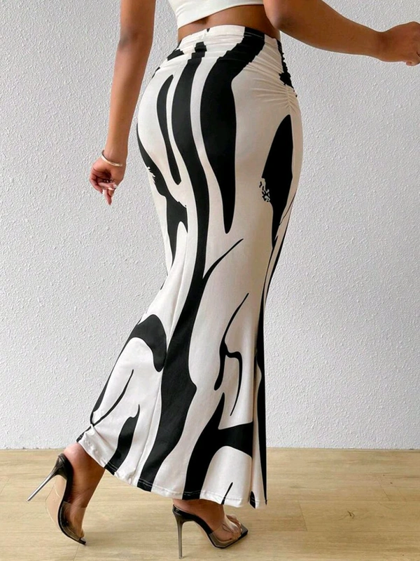 Women's Multicolor Skirt-Cotton Blend Skirt, Printed Maxi/Full Length Skirt Boost Your Style for All Occusion for Girls & Women  - Black, 34