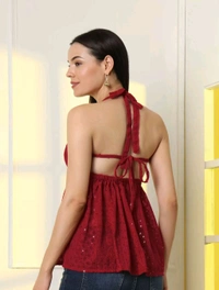 Cherry Red Embroidered Empire Top
 - Maroon, M