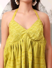 Cherry Red Embroidered Empire Top
 - Old Gold, XS