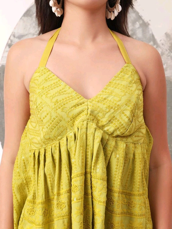 Cherry Red Embroidered Empire Top
 - Old Gold, XS